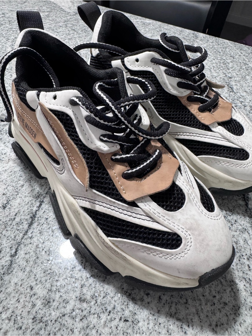Steve Madden Men's Black, White & Tan Layered Athletic Sneakers